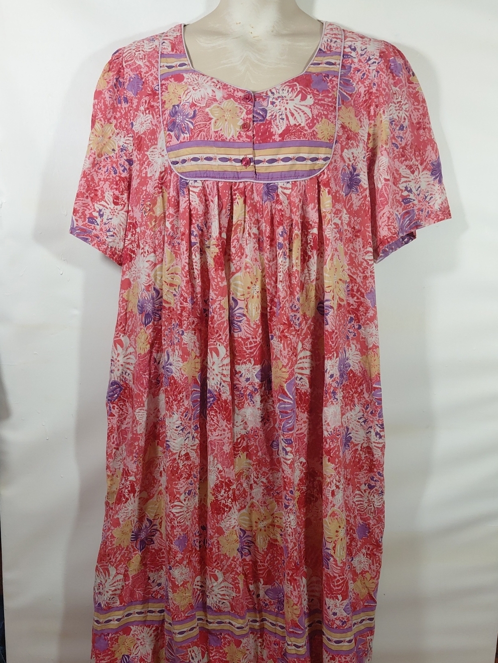 Only Necessities Pink Floral Pullover Short-Sleeve Housedress Muumuu Size 2X